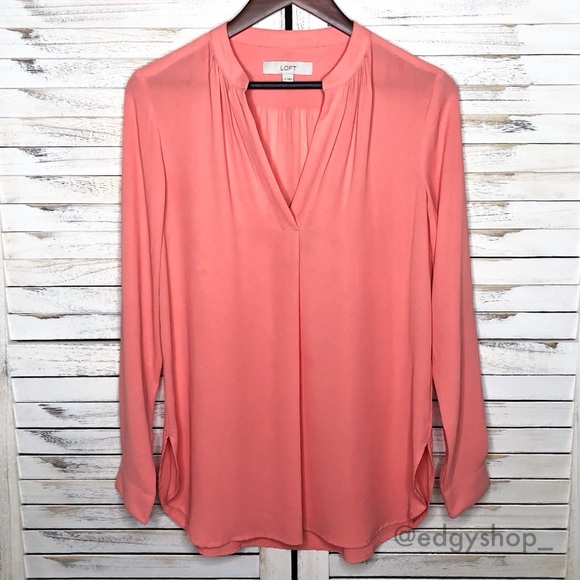 LOFT Tops - LOFT | Split Neck Tab Sleeve Tunic Blouse